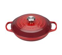 Olla Cocotte Baja de Hierro Fundido Le Creuset, Color Cereza con Interior Negro, Ideal para Arroces y Guisos, 26 cm o 30 cm
