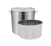 Olla de 100 litros con tapa y cesta, de acero inoxidable grueso con cesta, gran capacidad, para fiestas familiares y comerciales