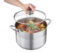 Olla de acero inoxidable, 11.4 litros. Olla de acero inoxidable con tapa de vidrio, libre de PFOA y PFAS, compatible con cocinas a gas, placas de inducción y cocinas eléctricas, ideal para sopas, guis