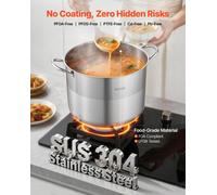 Olla de acero inoxidable, 15.1 litros, con tapa de vidrio, libre de PFOA y PFAS, compatible con cocinas a gas, placas de inducción y cocinas eléctricas, ideal para sopas, guisos y pasta