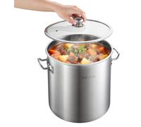 Olla de acero inoxidable, 19.9 litros. Olla de acero inoxidable con tapa de vidrio, libre de PFOA y PFAS, compatible con cocinas a gas, placas de inducción y cocinas eléctricas, ideal para sopas, guis
