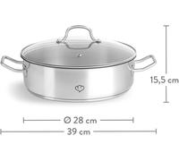 Olla de acero inoxidable SPRINGLANE con tapa de vidrio, 28 cm, 5 litros, apta para inducción, ideal para estofar y sofreír
