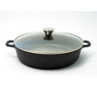 Olla de cocción lenta baja de 32 cm + tapa de cristal - 5 Lt - Fundición aluminio cerámica