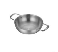 Olla de cocina de acero inoxidable de fondo plano con asas dobles, ideal para paella y una variedad de comidas preparadas (plateado, 20 cm)