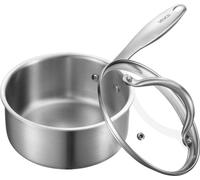 Olla de cocina VEVOR, cacerola con asa de 1,42 litros con tapa de vidrio, olla para sopa y verduras con mango ergonómico, olla de acero inoxidable para leche y verduras, color plateado, apta para lava