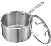 Olla de cocina VEVOR de 3,79 litros con tapa de vidrio, olla para sopas y verduras con asa ergonómico, olla de acero inoxidable para leche y verduras, color plateado, olla de gran capacidad, multiusos