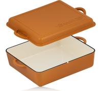 Olla de hierro fundido esmaltada Mahlzeit | 10,5 litros | Naranja brillante | Olla de cocción multifunción 2 en 1 con sartén