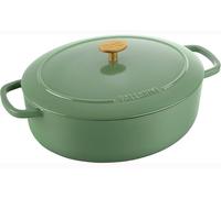 Olla de hierro fundido ovalada, marca Silecomplaza, modelo Bellamonte Schmortopf, capacidad de 5 cuartos de galón, color verde Saggio