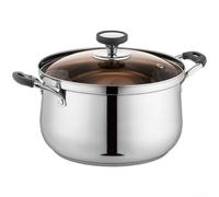Olla de sopa grande de acero inoxidable de 5 litros con tapa de cristal, base gruesa para placas de inducción, color plateado, 30 x 26 cm