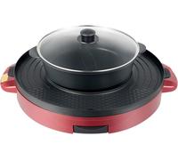 Olla eléctrica multifunción - Placa de cocción doble - Ideal para compartir - Parrilla 2 en 1 - Diámetro de 44 cm - Color rojo