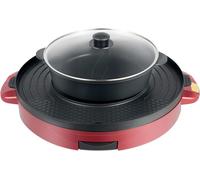 Olla eléctrica multifunción - Placa de cocción doble - Ideal para compartir - Parrilla 2 en 1 - Diámetro de 44 cm - Color rojo