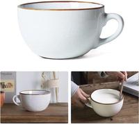 Olla grande de cerámica para café y sopa - 700 ml. Taza XL para capuchino y plato para muesli