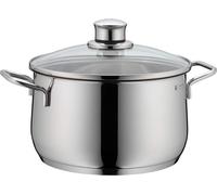 Olla grande WMF Diadem Plus, 20 cm de alto, apta para cocinar carne, compatible con inducción, 3,7 litros, con tapa de vidrio, fabricada en acero inoxidable Cromargan pulido, sin revestimiento
