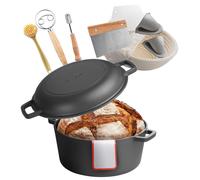 Olla holandesa VEVOR de hierro fundido, 2 en 1, con tapa que también sirve como sartén, capacidad de 4,73 L, utensilio de cocina resistente que incluye un cesto de fermentación y accesorios para horne