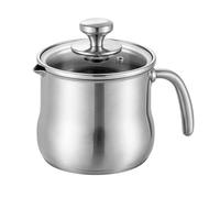 Olla para leche de 2 litros de acero inoxidable con tapa de cristal y vertedor, olla de inducción con asa, olla a fuego lento para pudin, para baño de agua, olla para fundir gas y todo tipo de fuegos