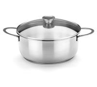 Olla Schmortopf de 16 cm, fabricada en acero inoxidable 18/10, con tapa de vidrio, capacidad de 4 litros, color plateado