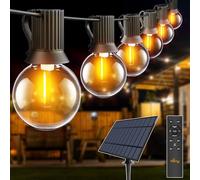 Ollny Guirnalda de luces solares para exteriores 10 m con 16 + 1 bombillas LED, iluminación exterior G40 alimentada por energía solar con mando a distancia, 3 modos de iluminación, función de