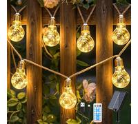 Ollny Guirnalda Luminosa Solar Exterior, 24 Bombillas 12M, Luces Resistentes a la Intemperie, 8 Modos, Temporizador, Regulable, USB, para Jardín Balcón Terraza Boda Fiesta Vintage