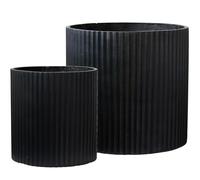 Olly & Rose Juego de 2 macetas extragrandes de fibra de piedra acanalada para interior y exterior, XL, negro, 58 cm y 40 cm de diámetro
