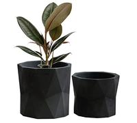 Olly & Rose Juego de 2 macetas geométricas de diseño para Interiores y Exteriores (Negro Mate)