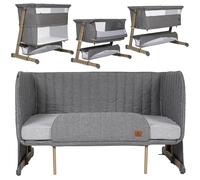 Olmitos - Cuna Bebe multifunción Colecho 4 en 1 Cama Infantil SOMNI evolutiva - Minicuna Convertible y Parque de Juegos 2 Niveles - Sofa Infantil Colchón viscoelástico 15cm con Barrera (Gris)