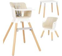 Olmitos - Trona bebé Convertible 2 en 1 Mesa con Silla para Niños KOMBO - Seguridad, Madera de Haya, Arnés de 5 Puntos, Plegable y Ajustable - 6+ meses hasta 15kg (Beige)