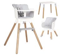 Olmitos - Trona bebé Convertible 2 en 1 Mesa con Silla para Niños KOMBO - Seguridad, Madera de Haya, Arnés de 5 Puntos, Plegable y Ajustable - 6+ meses hasta 15kg Gray