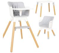 Olmitos - Trona bebé Convertible 2 en 1 Mesa con Silla para Niños KOMBO - Seguridad, Madera de Haya, Arnés de 5 Puntos, Plegable y Ajustable - 6+ meses hasta 15kg (Gris)