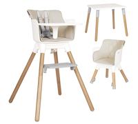 Olmitos - Trona bebé Convertible 2 en 1 Mesa con Silla para Niños KOMBO - Seguridad, Madera de Haya, Arnés de 5 Puntos, Plegable y Ajustable - 6+ meses hasta 15kg Beige
