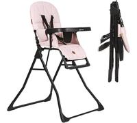 Olmitos - Trona para Bebé Plegable Ligera y Ultracompacta MINNA - Trona portátil de viaje 4.9kg ergonómica con Funda Acolchada de 6 meses a 3 años - reposapiés ajustable y Arnés 5 Puntos, Rosa