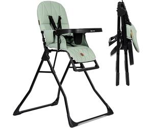 Olmitos - Trona para Bebé Plegable Ligera y Ultracompacta MINNA - Trona portátil de viaje 4.9kg ergonómica con Funda Acolchada de 6 meses a 3 años - reposapiés ajustable y Arnés 5 Puntos, Verde