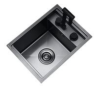 OLSKFUH Fregadero de cocina oculto de acero inoxidable 304, juego de fregadero de barra multifuncional, fregadero con grifo plegable o empotrado, negro, 32 x 43 x 23 cm