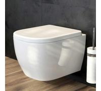 OLTENS Inodoro de pared con descarga profunda, modelo PureRim, 34,5 x 50 cm, juego que incluye asiento de inodoro Slim y sistema SmartClean