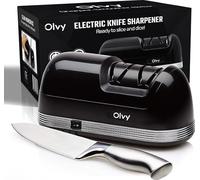 Olvy Afilador de Cuchillos Eléctrico Guiado de Precisión | 1 Ud | Color Negro | Cocina y Caza | Disco Diamantado 2 Etapas | Máquina para Afilar Hoja