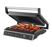 Olvy Grill Eléctrico de Contacto Plancha Grill Automática | 1 Set | 7 Programas 1800W | Carnes y Verduras | Placas Libres PFAS | Parrilla Eléctrica Antiadherente