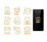 OLYCRAFT 9 pegatinas de metal dorado 4 x 4 cm pegatinas autoadhesivas con forma de gato de la suerte, adhesivo dorado con tema oriental, adhesivo artesanal para scrapbooking y decoración de resina