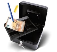 Olympia CB 700 Plus - Caja de caudales (incluye comprobador de billetes falsos GENIE, de acero pulverizado, mango retráctil, con 5 compartimentos, cerradura de cilindro de seguridad, 20 x 16 x 9 cm