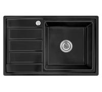 Omeere, 80x50x21 Fregadero de cocina, de acero inoxidable 304, grosor de material 0,9 mm, Fregadero empotrado 1 seno,pequeña rectangular,cuadrado, R16 (escurridor izquierdo - negro)