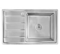 Omeere 80x50x21cm Fregadero de cocina de acero inoxidable 304 de 0,9 mm,Fregadero empotrado 1 seno,pequeña rectangular R16 (escurridor izquierdo y plateado)