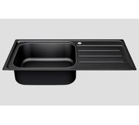 Omeere, Fregadero de cocina 100 x 50 B, acero inoxidable 304, grosor del material: 0,8 mm, XXL, 50 x 40 cm, fregadero, empotrable, rectangular, 1 cuenco (escurridor derecha negro)