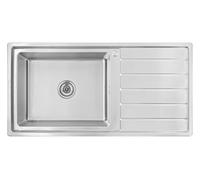 Omeere, Fregadero empotrable 100x50 x21 con gran cubeta de 50x40 cm, fregadero de cocina de acero inoxidable 304 con espesor de 0,9 mm, fregadero de cocina, angular, 1 cubeta, escurridor R20