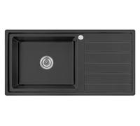 Omeere, Fregadero empotrable con lavabo grande, 100 x 50 x 40 cm, acero inoxidable 304, grosor de material 0,9 mm, rectangular, 1 cuenco, escurridor R20 (escurridor derecho - negro)