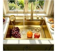 OMGMTSTORE 80x50cm Fregadero de cocina cascada, fregadero de cocina dorado, gran fregadero de 1 cubeta, fregadero de cascada para lavar con grifo extraíble, dispensador de jabón, enjuaga tazas, filtro