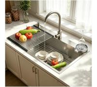 OMGMTSTORE Fregadero de cocina 85x50 cm, fregadero de acero grande in ispensador de jabón y sifón, fregadero de cocina XL, fregadero de encimera rectangular, cocina con 3 orificios para grifo