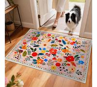Omgoods - Alfombrilla interior ultrafina de 91 x 60 cm - Alfombrilla de puerta lavable con estampado de flores estilo bohemio
