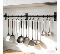 Omgoods - Barra para colgar de 80 cm - Barra de cocina negra - 12 ganchos ajustables - Aluminio de alta calidad - Resistente a los arañazos - Almacenamiento seguro de cuchillos - Estante de cocina