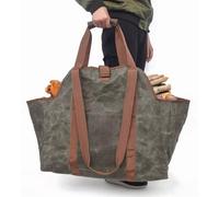 Omgoods - Bolsa de lona encerada para transportar leña - Gran transportador de leña para interiores y exteriores