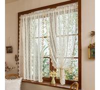 Omgoods - Cortinas cortas con bordado - 140 x 100 cm, color beige
