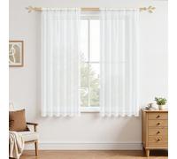 Omgoods - Cortinas de encaje con ojales - Semitransparentes, de aspecto lino, cortas - Juego de 2