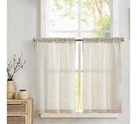 Omgoods - Juego de 2 cortinas de lino beige, cortas, para ventana - 65 x 115 cm